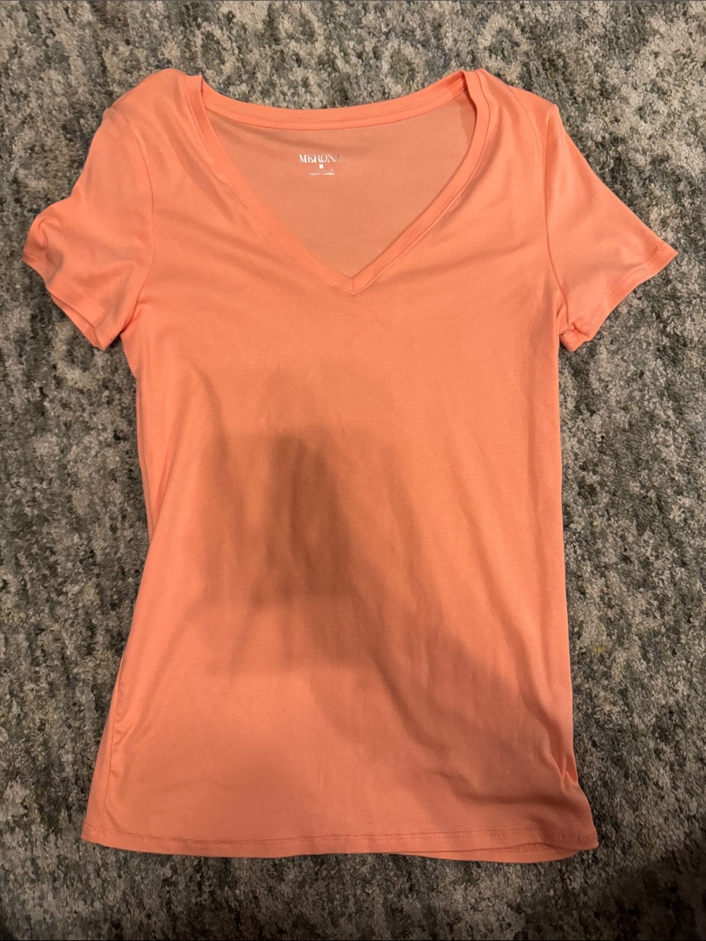 Short-Sleeve V-Neck Tee in Coral